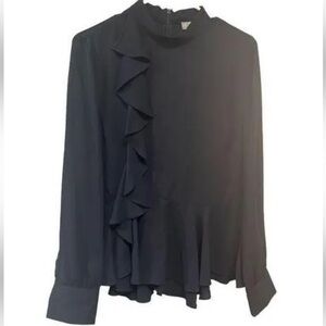 Marled Reunited Navy Ruffled Peplum Back Zip Blouse NWT Size XL